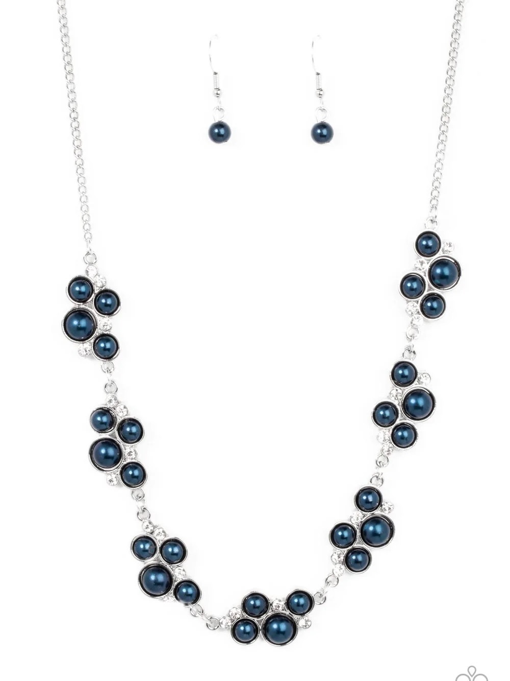 paparazzi Silver-Tone Navy Pearl Cluster Necklace and Drop Earrings